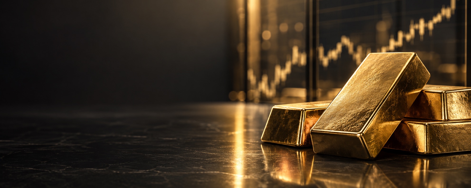 Lingotes de oro y un gráfico de mercado abstracto